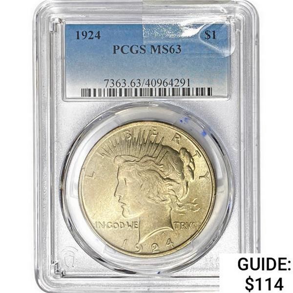 1924 Silver Peace Dollar PCGS MS63