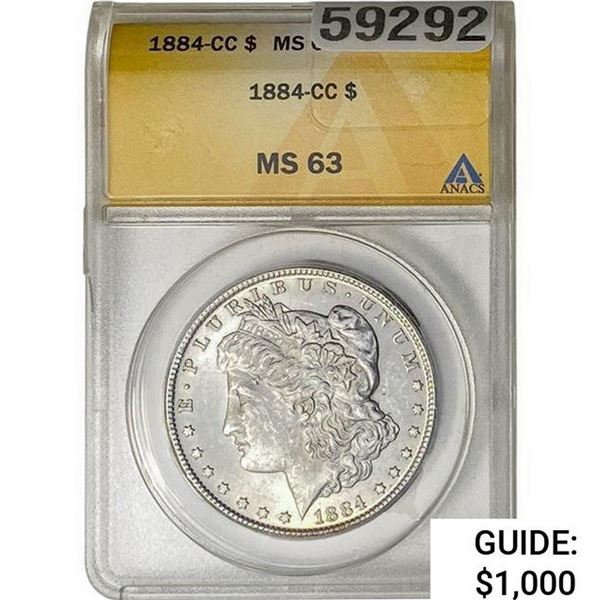 1884-CC Morgan Silver Dollar ANACS MS63