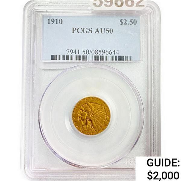 1910 $2.50 Gold Quarter Eagle PCGS AU50