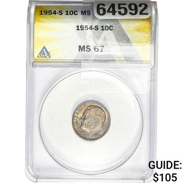 1954-S Roosevelt Dime ANACS MS67
