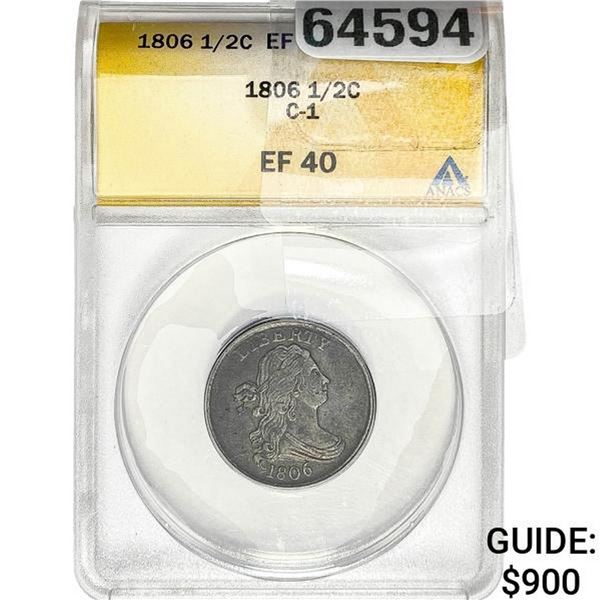1806 Draped Bust Half Cent ANACS EF40 C-1