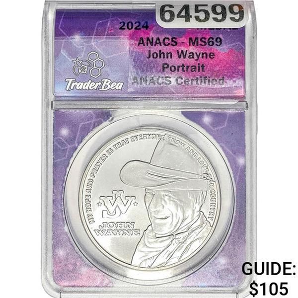 2024 Silver John Wayne Portrait Medal ANACS MS69