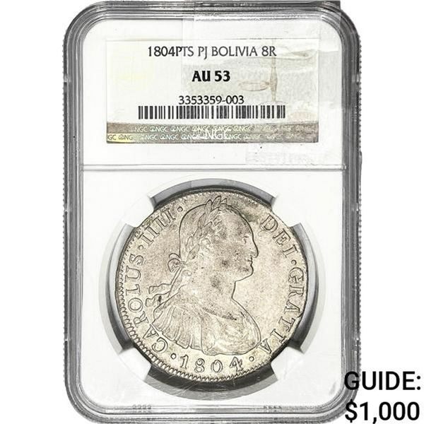 1804PTS Bolivia Silver 8 Reales NGC AU53