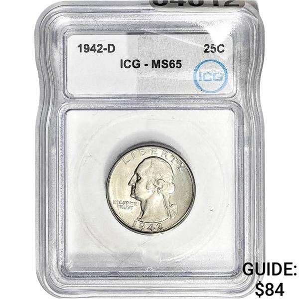 1942-D Washington Silver Quarter ICG MS65