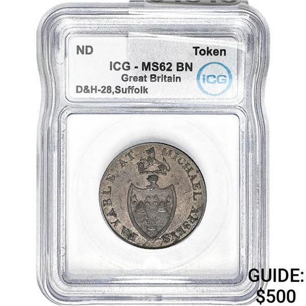 ND Gr Britain D&H-28 Suffolk Token ICG MS62 BN
