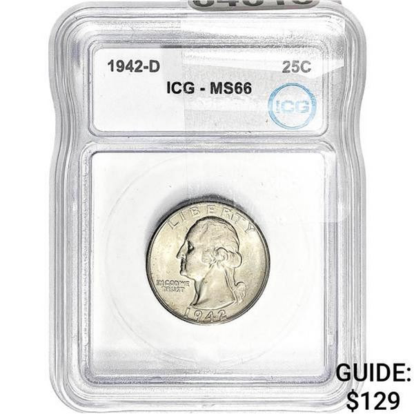 1942-D Washington Silver Quarter ICG MS66