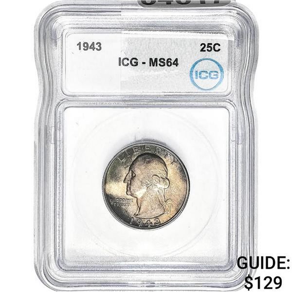 1943 Washington Silver Quarter ICG MS64