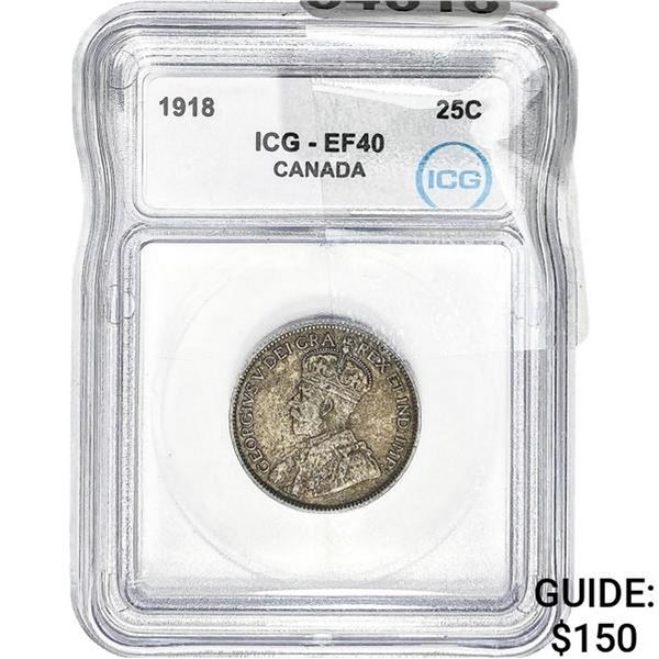 1918 Canada George V 25 Cents ICG EF40