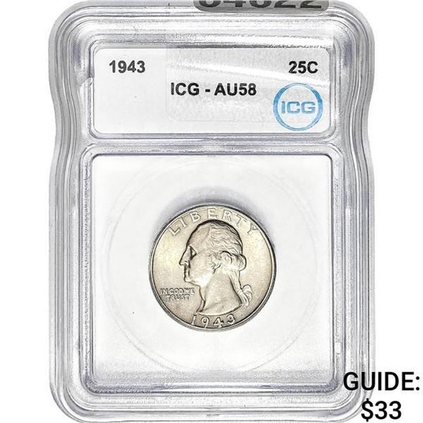 1943 Washington Silver Quarter ICG AU58
