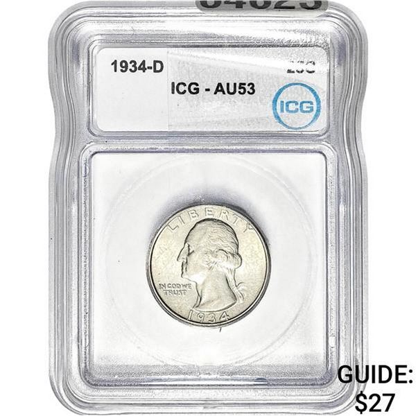 1934-D Washington Silver Quarter ICG AU53