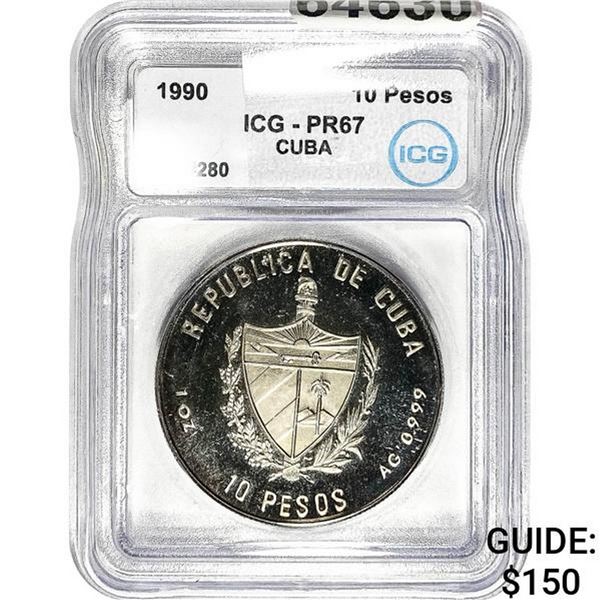1990 Cuba Manduley Silver 10 Pesos ICG PR67