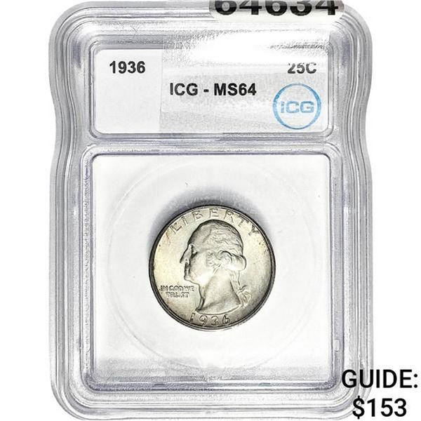 1936 Washington Silver Quarter ICG MS64