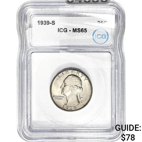 1939-S Washington Silver Quarter ICG MS65