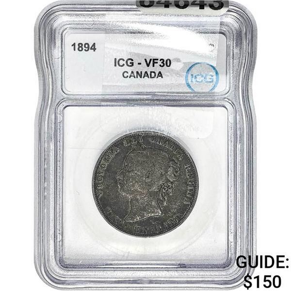 1894 Canada Gratia Silver 50c ICG VF30