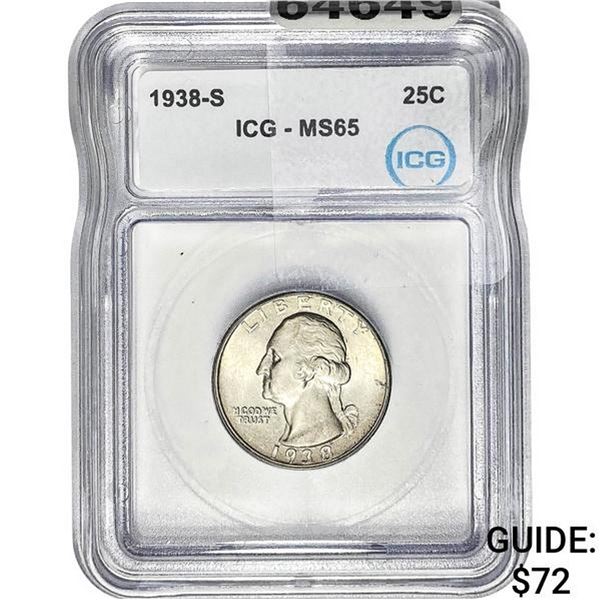 1938-S Washington Silver Quarter ICG MS65