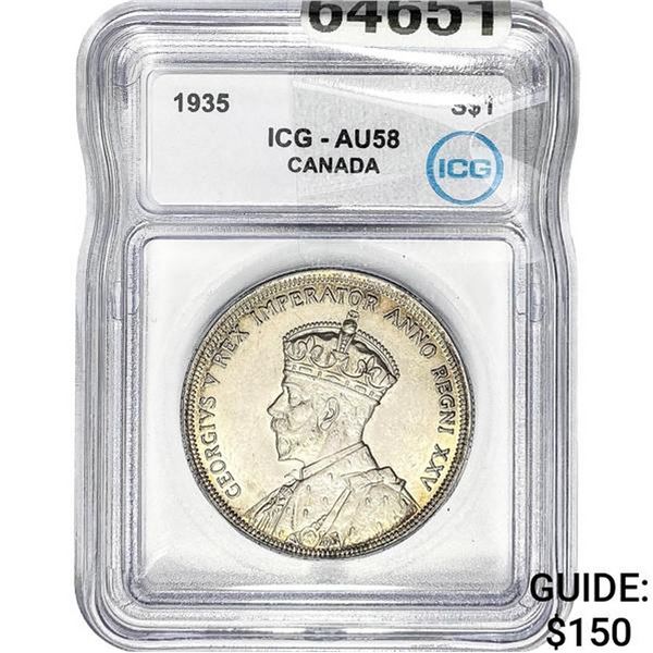 1935 Canada George V Silver $1 ICG AU58