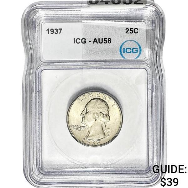1937 Washington Silver Quarter ICG AU58
