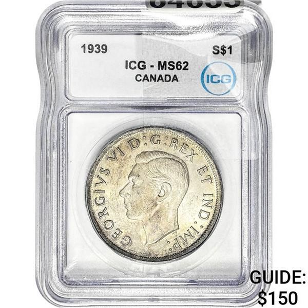 1939 Canada George VI Silver $1 ICG MS62