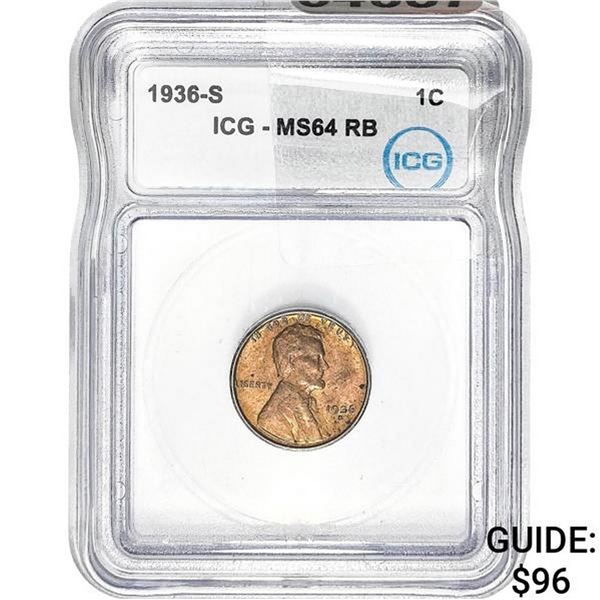 1936-S Wheat Cent ICG MS64 RB