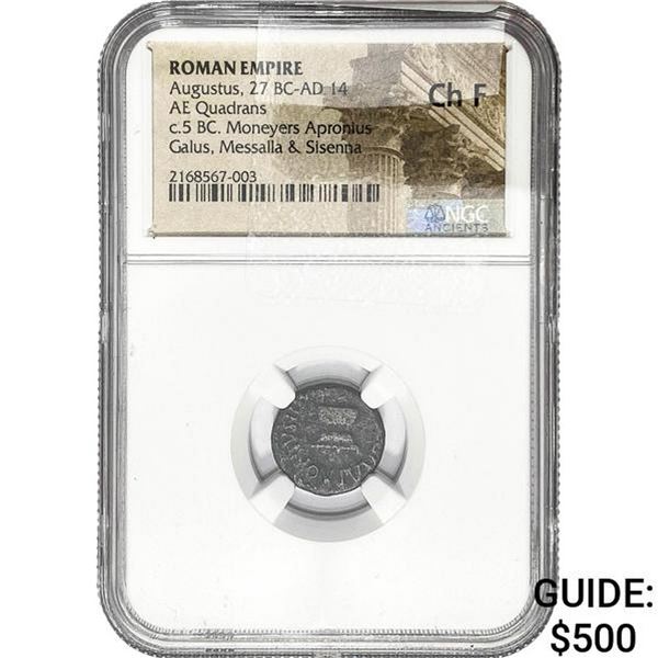 27BC-AD 14 Roman Augustus Bronze Quadrans NGC CHF