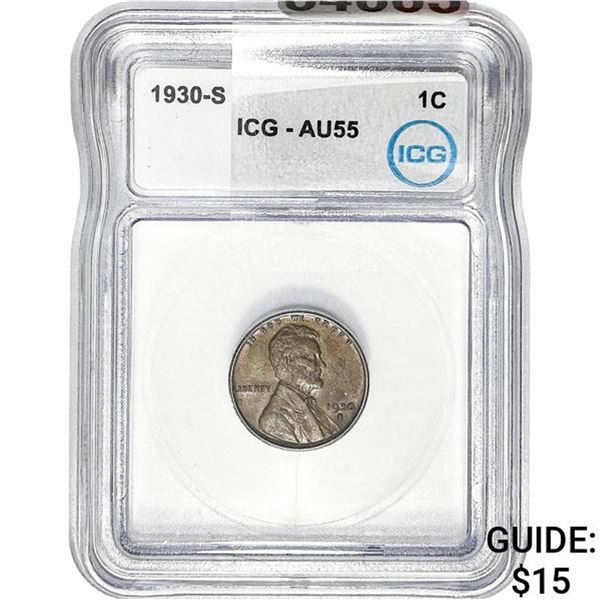 1930-S Wheat Cent ICG AU58