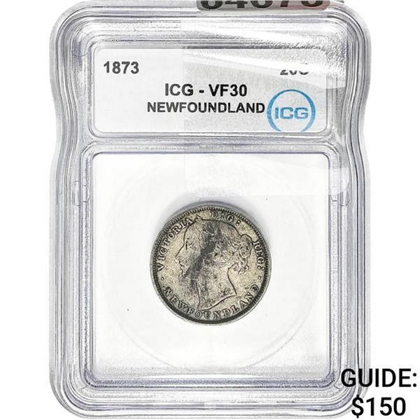 1873 Newfoundland Victoria Silver 20C ICG VF30