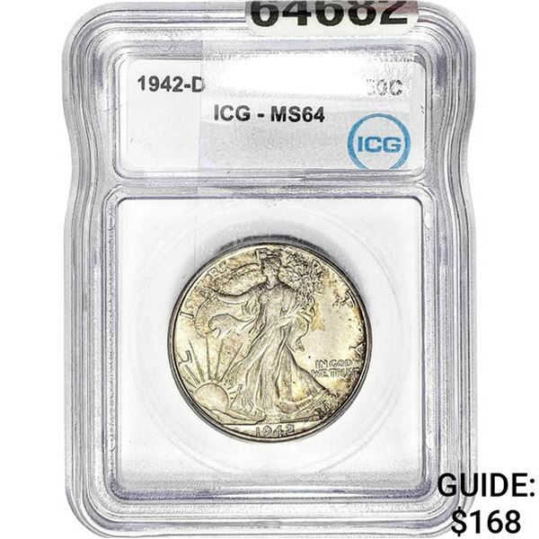 1942-D Walking Liberty Half Dollar ICG MS64
