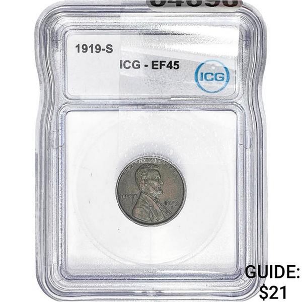 1919-S Wheat Cent ICG EF45
