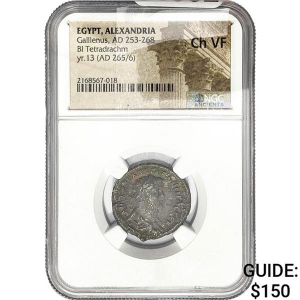 253-268 AD Egypt Alexandria Bi Tetradrachm NGC CHVF