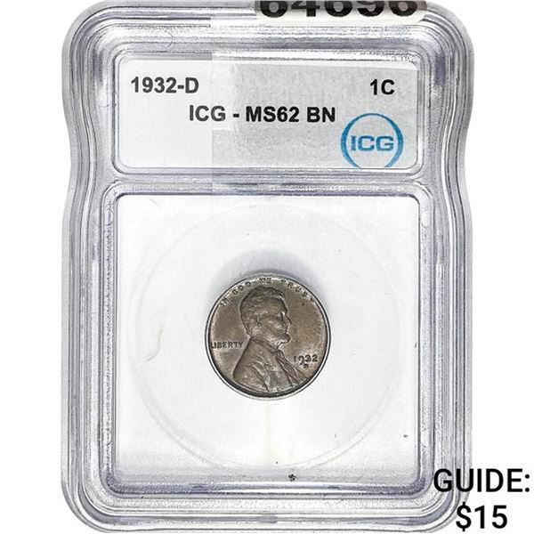 1932-D Wheat Cent ICG MS62 BN