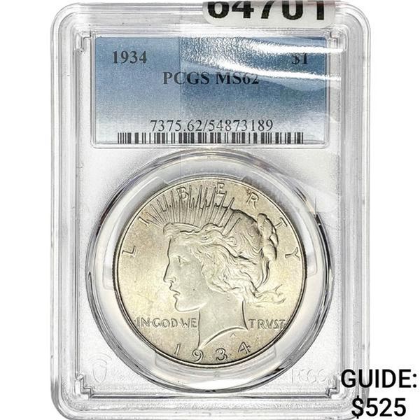 1934 Silver Peace Dollar PCGS MS62