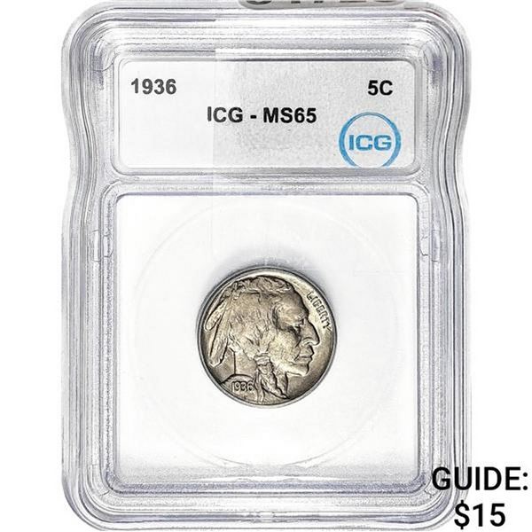 1936 Buffalo Nickel ICG MS65