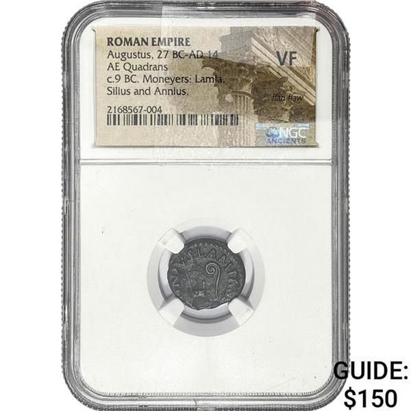 27 BC-14 AD Roman Augustus Bronze Quadrans NGC VF