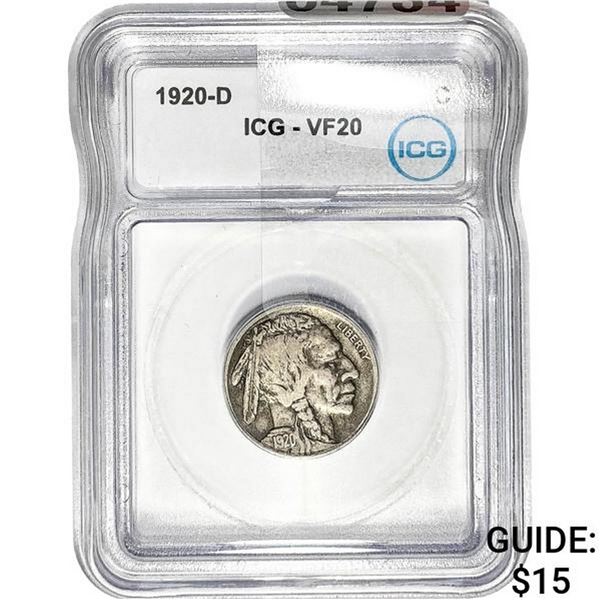 1920-D Buffalo Nickel ICG VF20