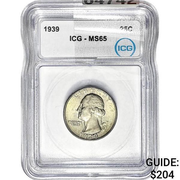 1939 Washington Silver Quarter ICG MS65