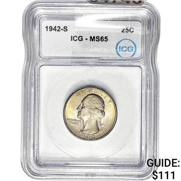 1942-S Washington Silver Quarter ICG MS65
