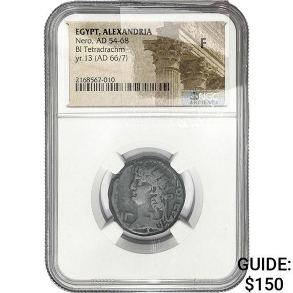 54-68 AD Egypt Alexandria Nero BI Tetradrachm NGC F
