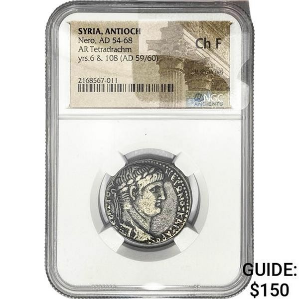 54-68 AD Syria Antioch Nero Silver Tetradrachm NGC CHF