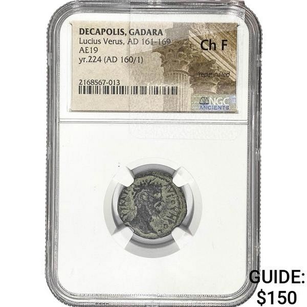 161-169 AD Decapolis Gadara Lucius Verus Bronze 19 NGC CHF