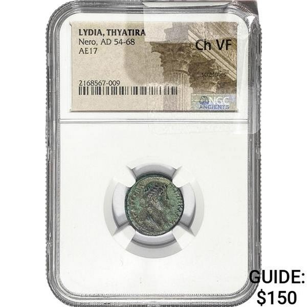 54-68 AD Lydia Thyatira Nero Bronze 17 NGC CHVF