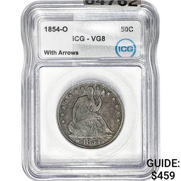 1854-O Seated Liberty Half Dollar ICG VG8 With Arrows