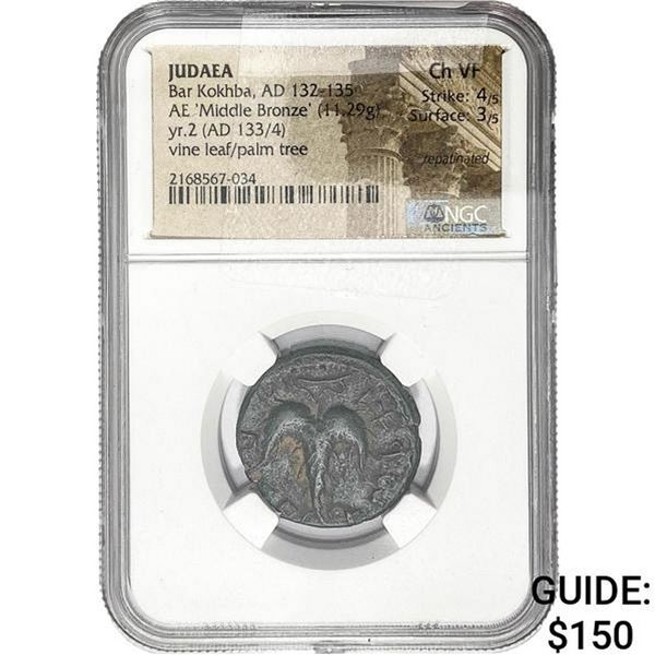 132-135 AD Judaea Bar Kokhba Middle Bronze NGC CHVF