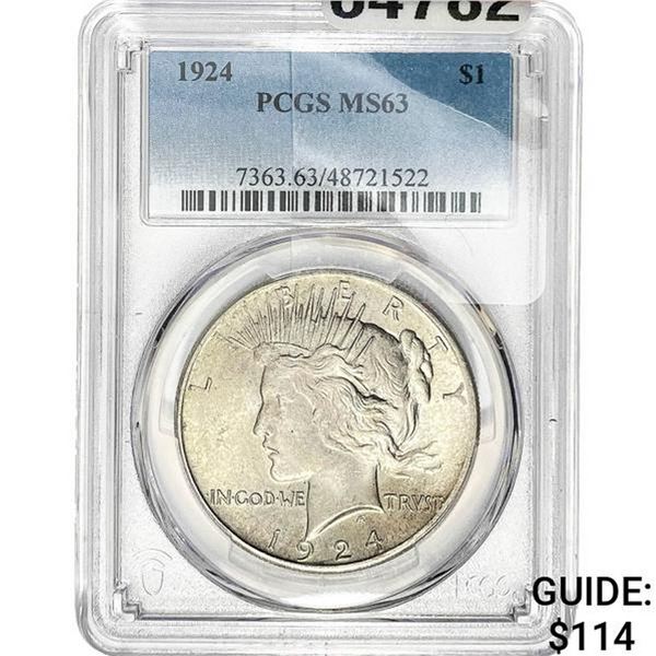1924 Silver Peace Dollar PCGS MS63