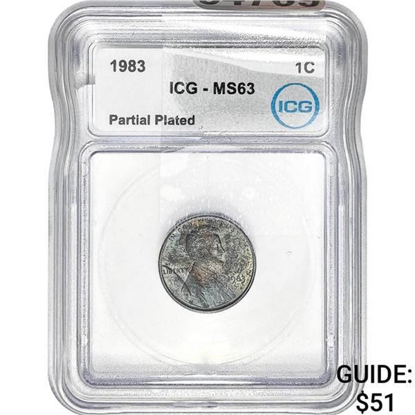 1983 Lincoln Memorial Cent ICG MS63 Partial Plated