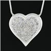Image 3 : 14k White Gold 0.50 ctw Pave Diamond Heart w/ Polished Frame Pendant 18 Necklace