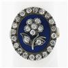 Image 1 : Antique Georgian Gold & Silver Oval Blue Enamel Old Cut Diamond Flower Halo Ring