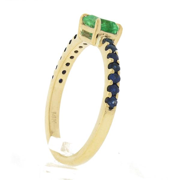 New 14k Gold Colombian Emerald & Sapphire Sideways Engagement Stack Band Ring