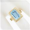 Image 3 : Vintage 14k Gold 4.72 ctw Emerald Cut Aquamarine w/ Textured Frame Solitaire Rin