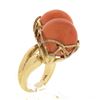 Image 8 : Vintage 14K Gold 12.4mm Ball Orange Coral Handmade Wire Basket Large Bypass Ring