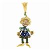 Image 1 : Estate 18K Gold Emerald & Diamond Detailed Enamel Clown Enhancer Brooch Pendant